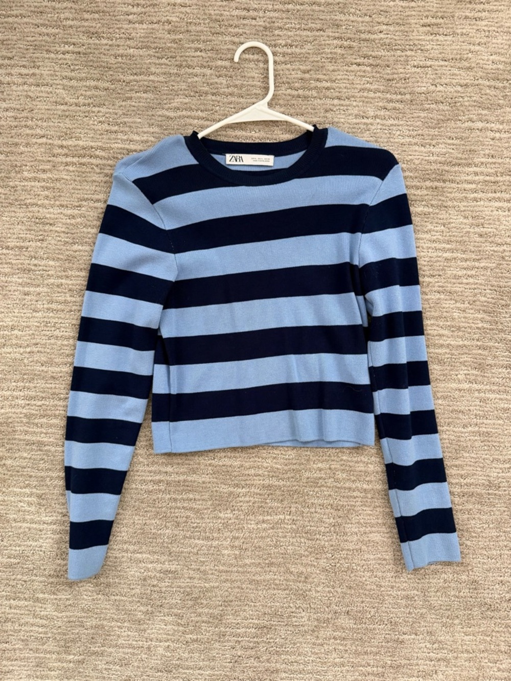Zara Light Blue & Navy Striped Long Sleeve Top